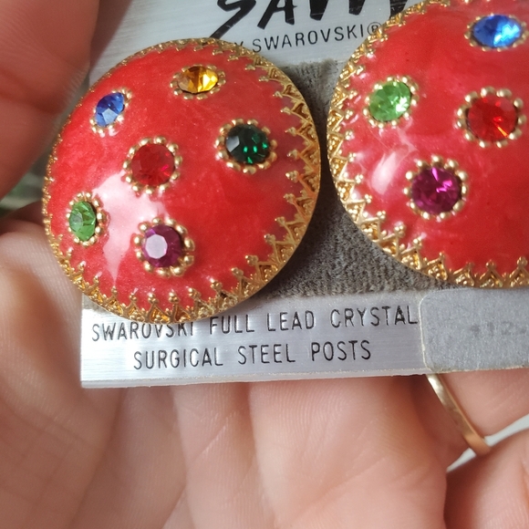 Vintage Savvy By Swarovski Full Lead Crystal Surgical Steel Earrings Round - Picture 6 of 8